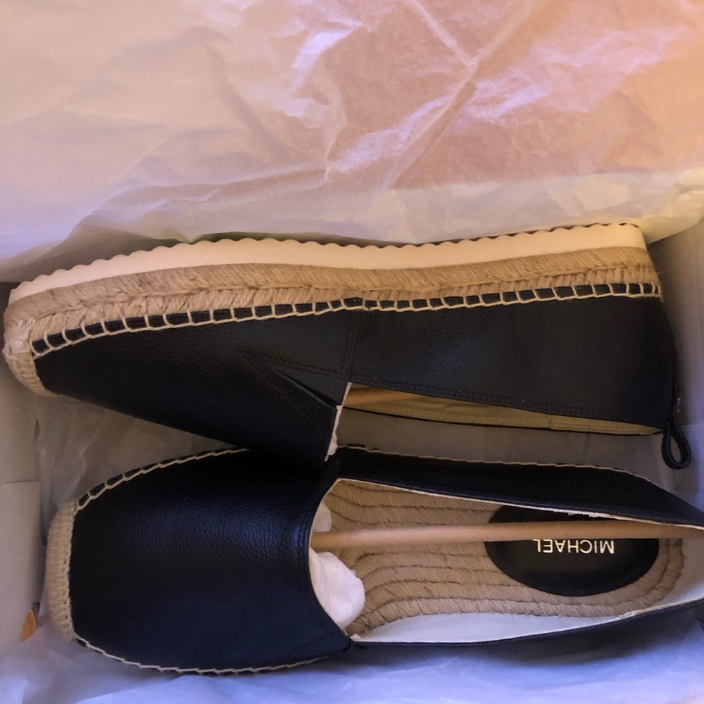 Micheal kors Lenny black leather espadrilles 8 NEW